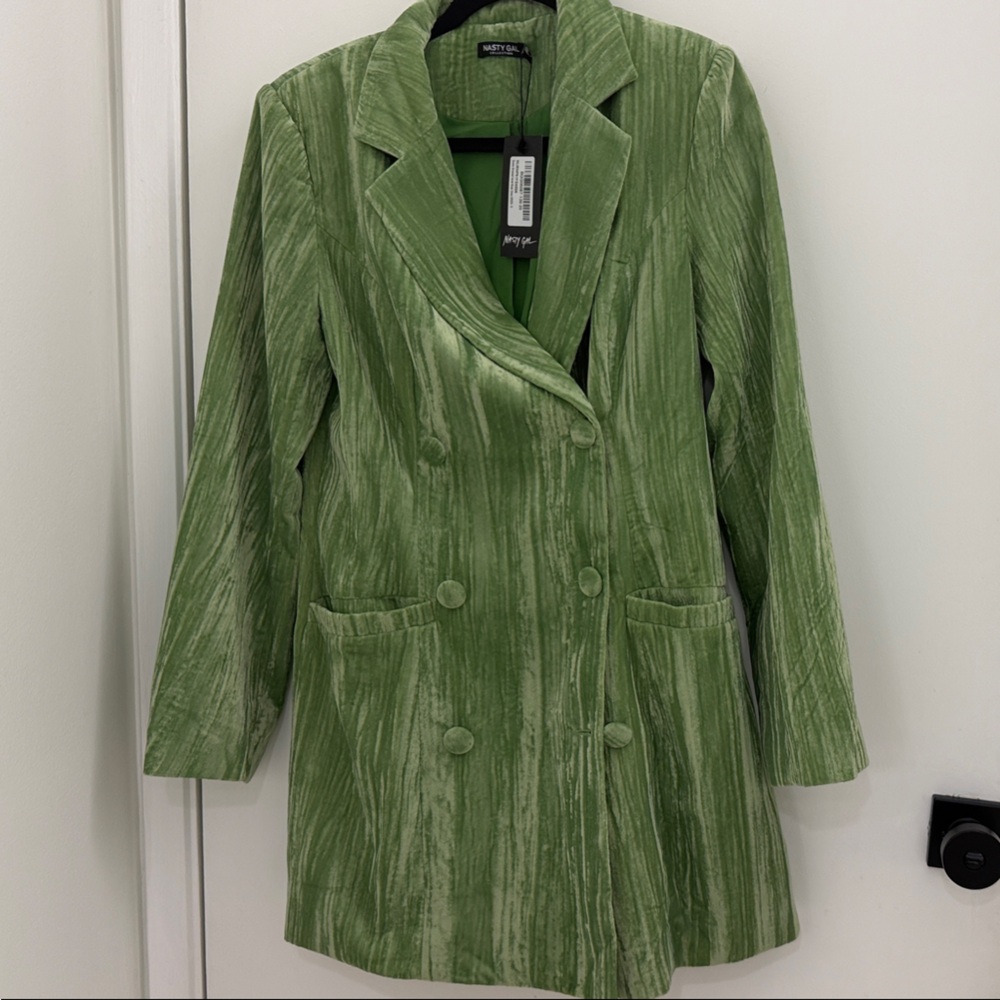 Nasty Gal Green Velvet Blazer Coat